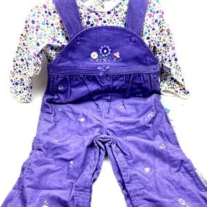 Little Me Overalls Size 18m Girls Purple Corduroy Floral Matching 2pc Set
